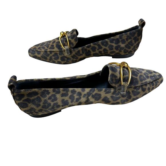 Veronica Beard NWOB Champlain Chain Leopard Loafer 6M Gold Chain Vamp Suede - Picture 5 of 10